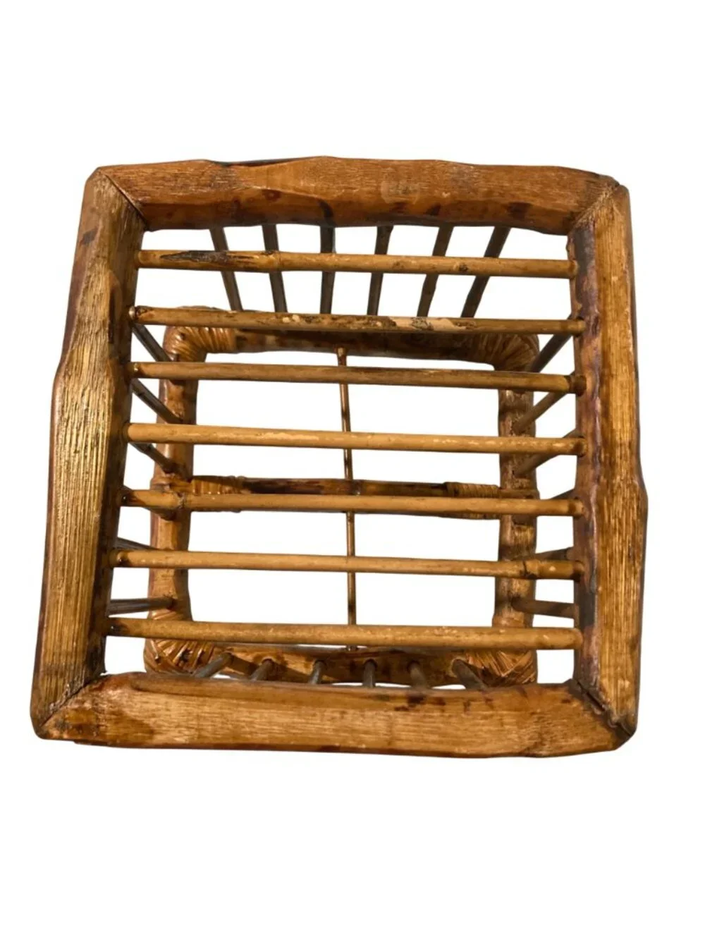 Vintage Tortoise Burnt Bamboo Rattan Table Or Counter Top Wine Bottle Holder